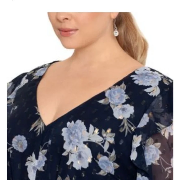 Betsy & AdamFloral Chiffon Ruffle V-NeckMaxi Dress size 8